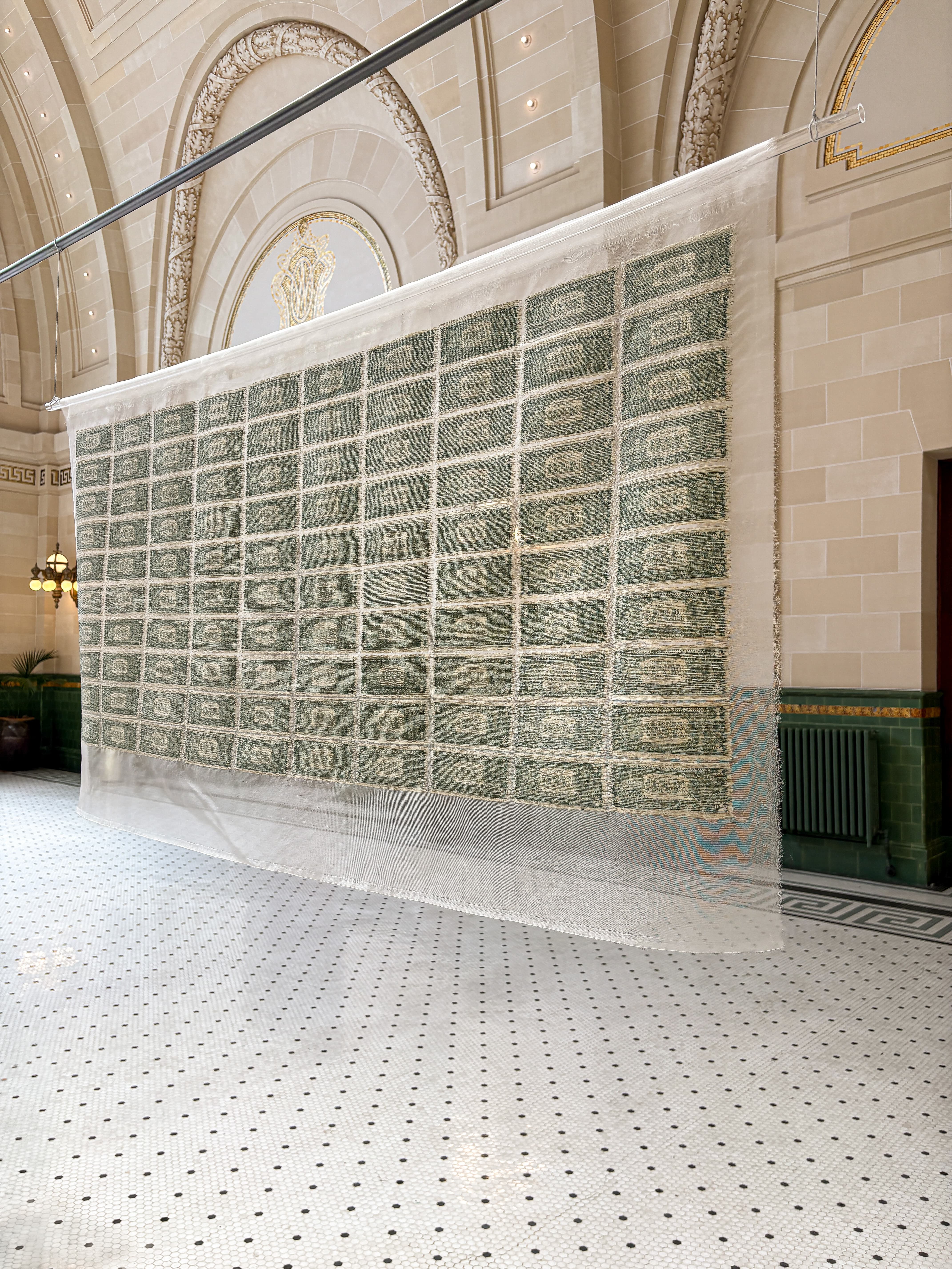 Oblique view of the reconstructed one-dollar bills.